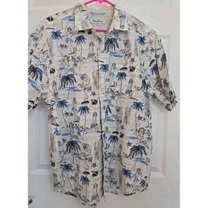 Tommy Bahama Men's Button-Up Shirt, Size Large, Collared, Short Sleeve Tropical